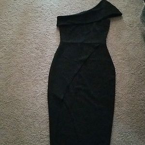 Boohoo Off One Shoulder Slit dress Black